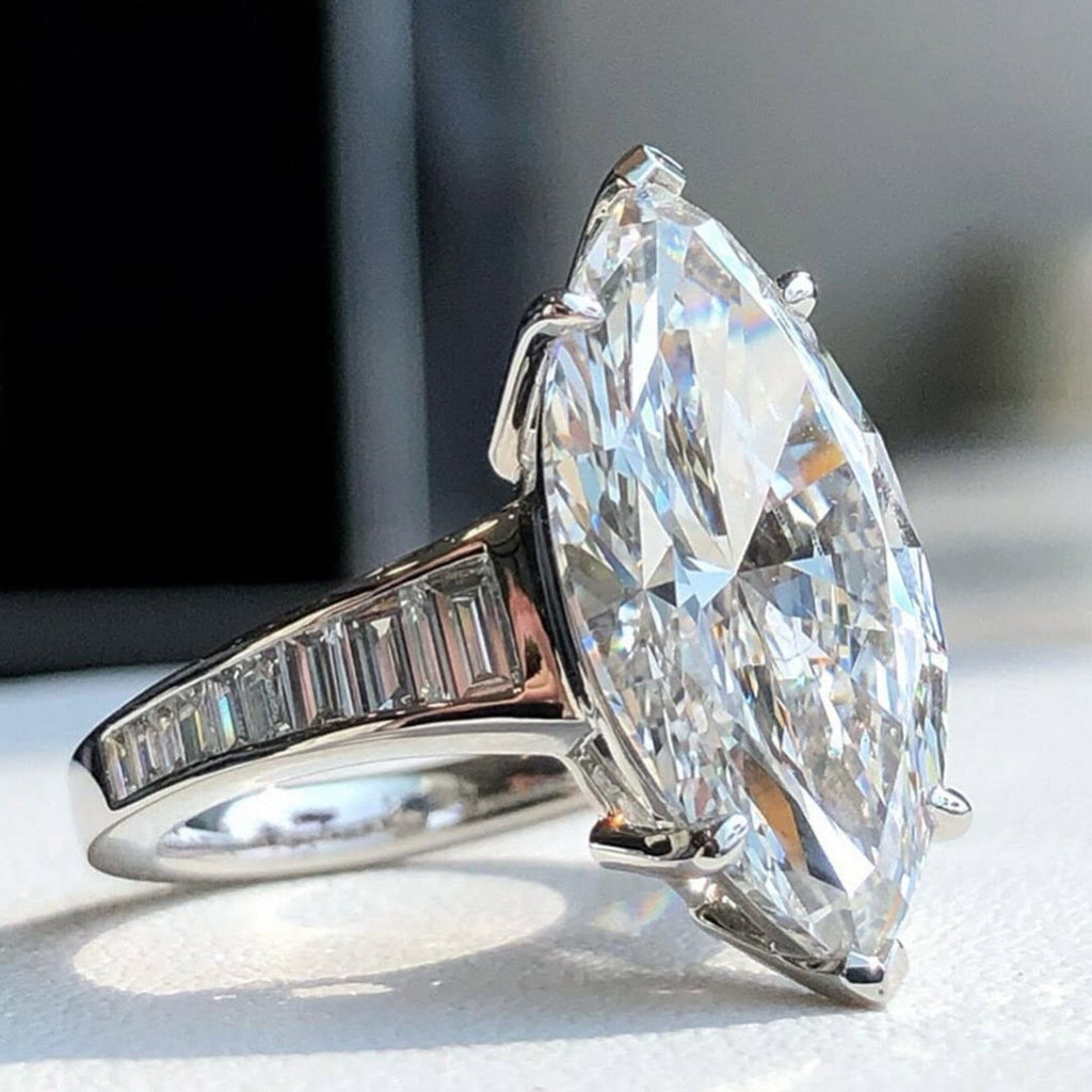 Marquise Moissanite Engagement Ring Cannel Set Baguette Wedding Ring
