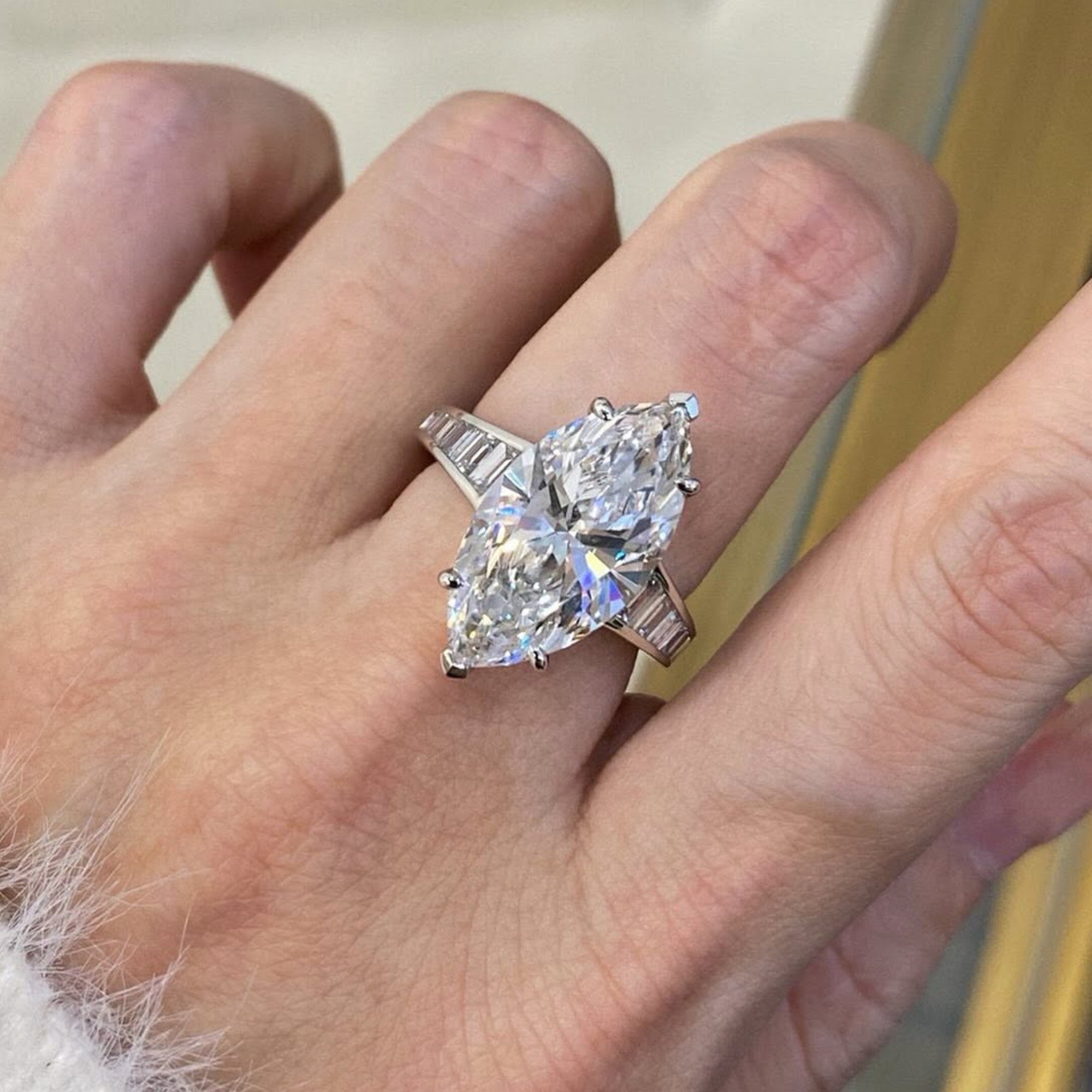 Marquise Moissanite Engagement Ring Cannel Set Baguette Wedding Ring