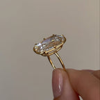 Old Mine Elongated Cushion Lab Grown Engagement Ring Bezel Set Gold Wedding Ring