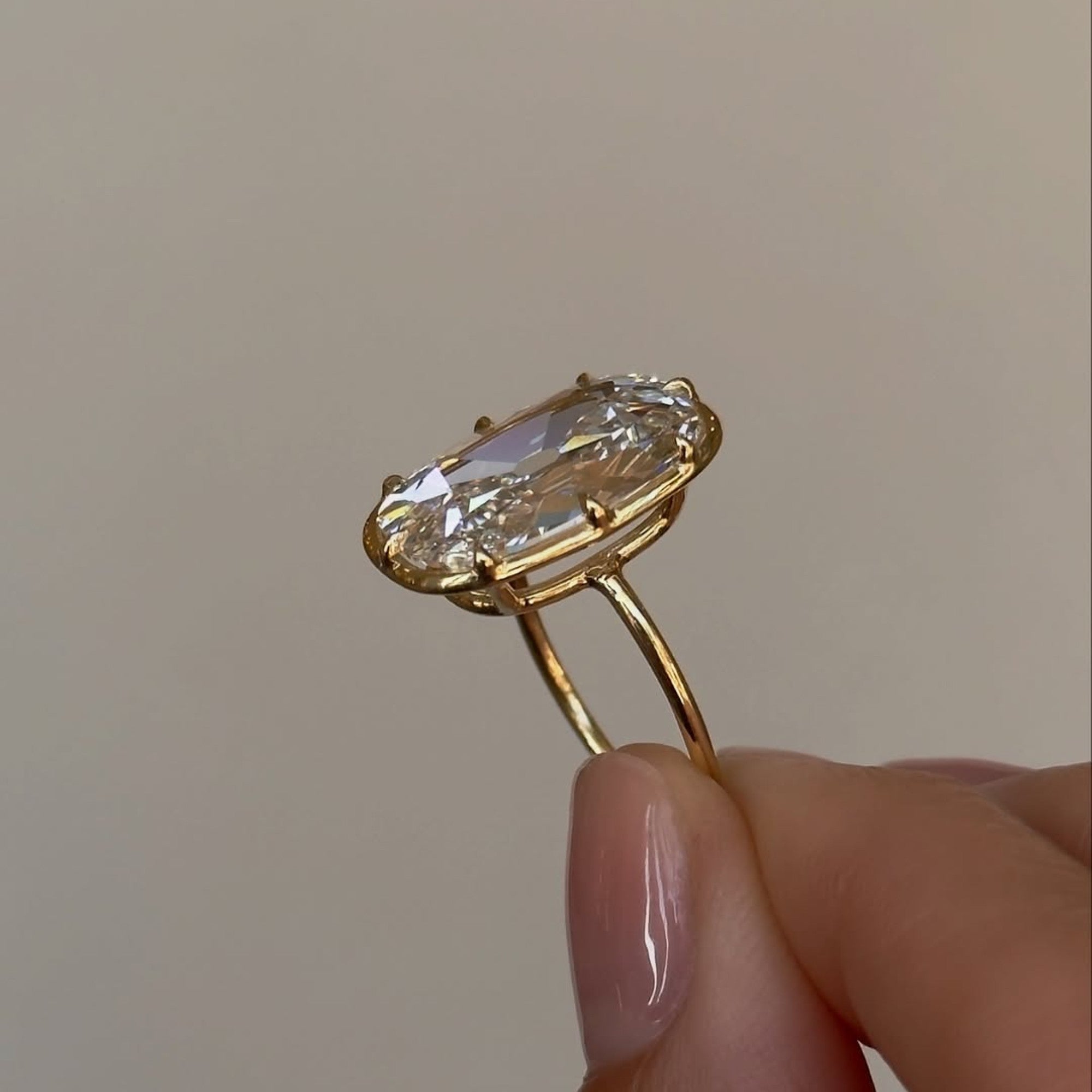 Old Mine Elongated Cushion Lab Grown Engagement Ring Bezel Set Gold Wedding Ring