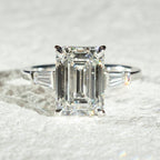 Emerald Three Stone Lab Grown Engagement Ring Past Present Future Wedding Ring