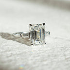 Emerald Three Stone Lab Grown Engagement Ring Past Present Future Wedding Ring