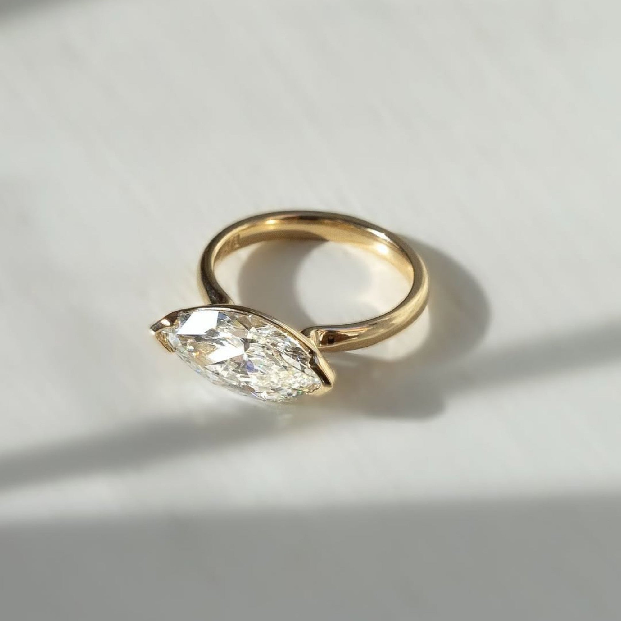 Marquise East West Moissanite Engagement Ring V Prong Wedding Ring