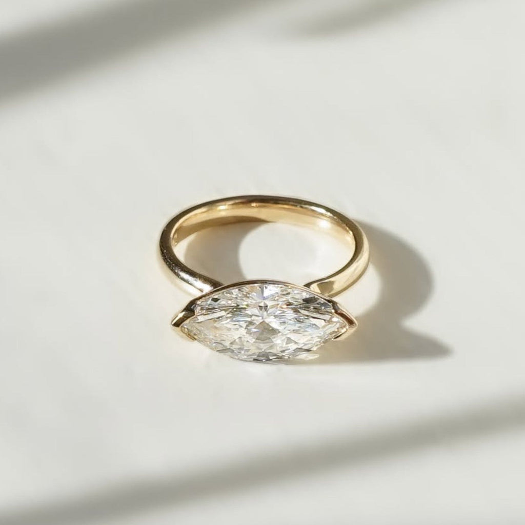 Marquise East West Moissanite Engagement Ring V Prong Wedding Ring