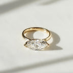 Marquise East West Moissanite Engagement Ring V Prong Wedding Ring