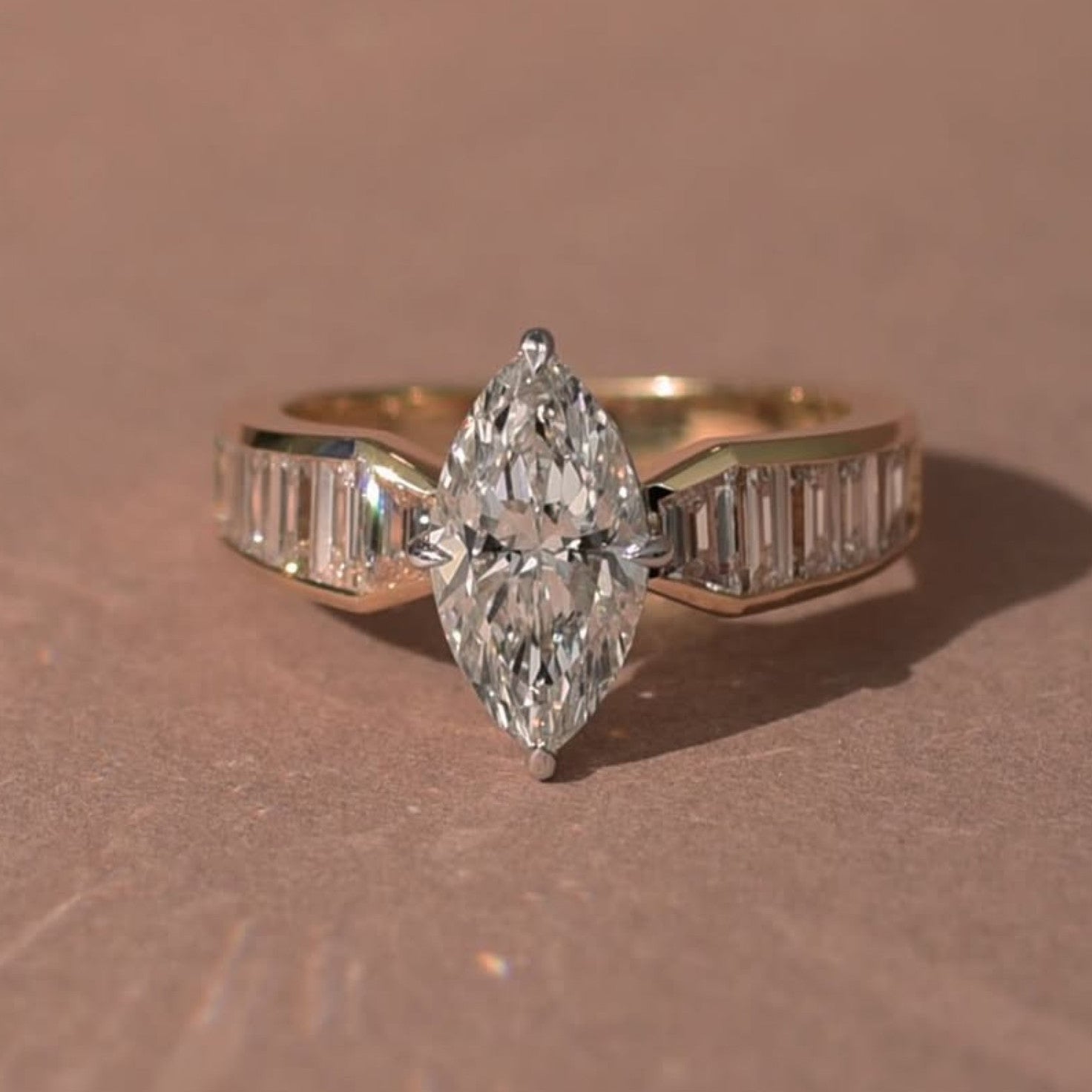 Marquise Moissanite Engagement Ring Channel Set Wedding Ring