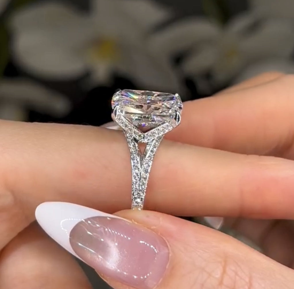 Elongated Cushion Split Shank Moissanite Engagement Ring Gold Wedding Anniversary Ring