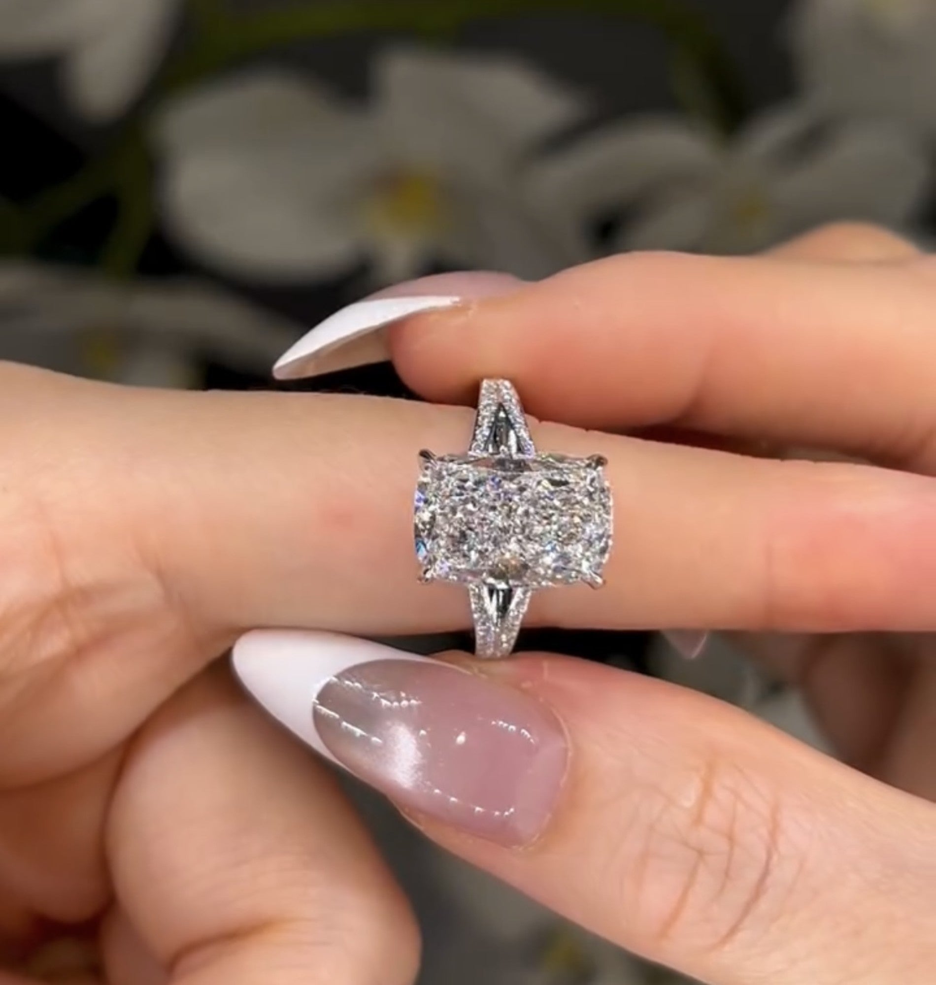 Elongated Cushion Split Shank Moissanite Engagement Ring Gold Wedding Anniversary Ring