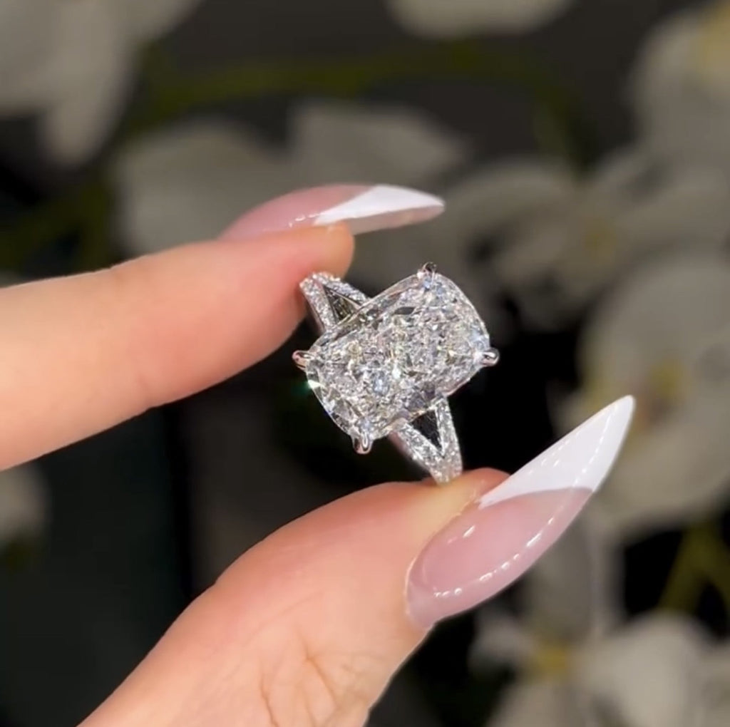 Elongated Cushion Split Shank Lab Grown Engagement Ring Gold Wedding Anniversary Ring