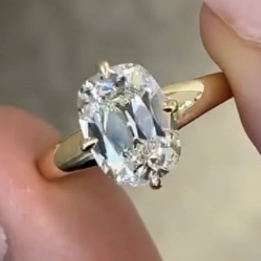 Old Mine  Elongated Cushion Antique Moissanite Engagement Ring Unique  Gold Wedding Ring