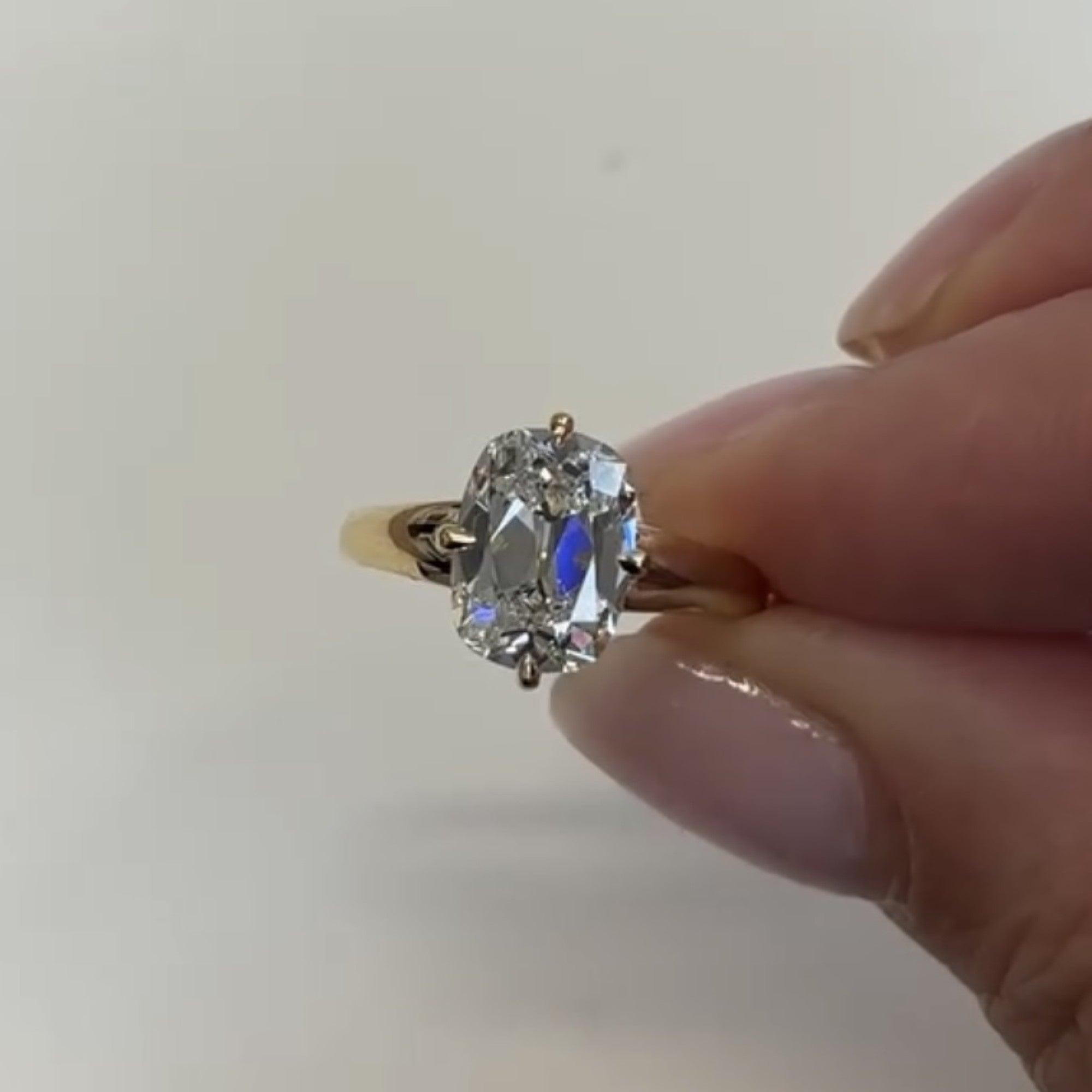 Old Mine  Elongated Cushion Antique Moissanite Engagement Ring Unique  Gold Wedding Ring