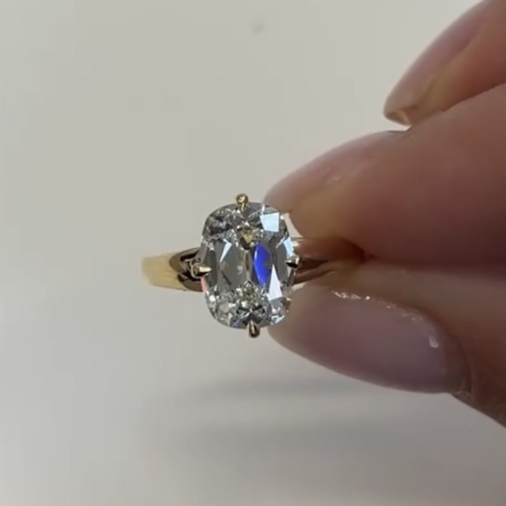 Old Mine  Elongated Cushion Antique Lab Grown Engagement Ring Unique  Gold Wedding Ring