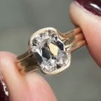 Half Bezel Set Old Mine Elongated Cushion Lab Grown Engagement Ring Antique  Gold Unique Wedding Anniversary Ring