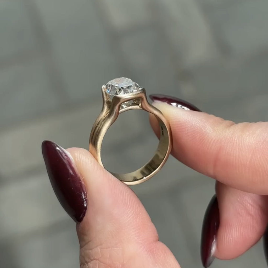 Half Bezel Set Old Mine  Elongated Cushion Moissanite Engagement Ring Antique Gold Unique Wedding Anniversary Ring