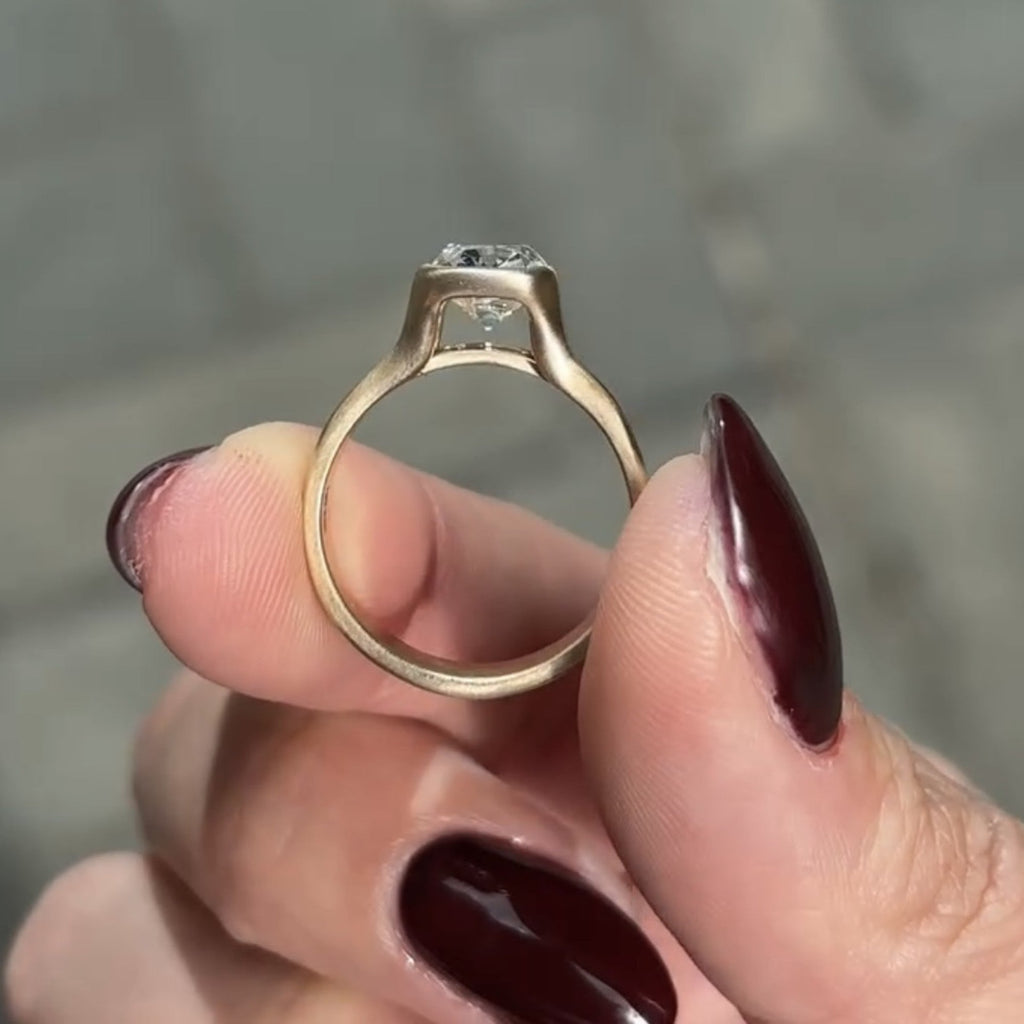 Half Bezel Set Old Mine Elongated Cushion Lab Grown Engagement Ring Antique  Gold Unique Wedding Anniversary Ring