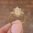 Half Bezel Hexagon Moissanite Vintage Engagement Ring Art deco Gold Wedding Nature Inspired Rings Anniversary Ring