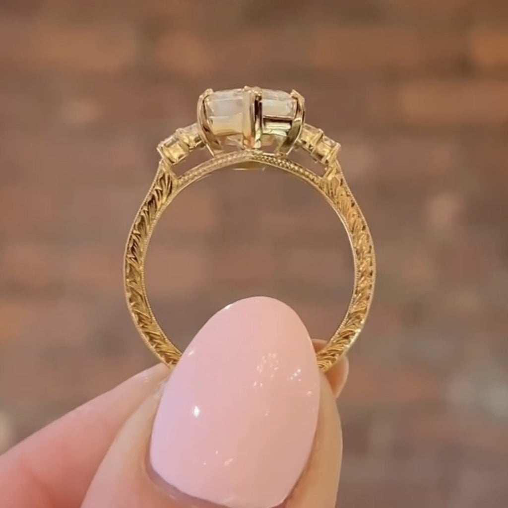 Half Bezel Hexagon Lab Grown Vintage Engagement Ring Art deco Gold Wedding Nature Inspired Rings Anniversary Ring