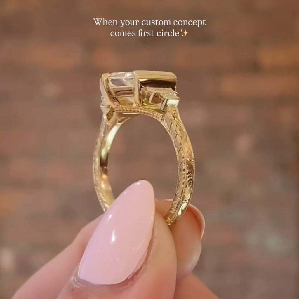 Half Bezel Hexagon Lab Grown Vintage Engagement Ring Art deco Gold Wedding Nature Inspired Rings Anniversary Ring