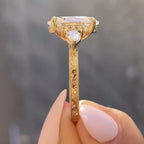 Vintage Three Stone Oval Lab Grown Engagement Ring Art Deco Gold Wedding Ring