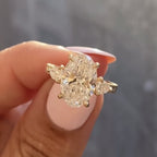 Vintage Three Stone Oval Lab Grown Engagement Ring Art Deco Gold Wedding Ring