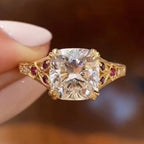 Double Claw Prong  Cushion Vintage Moissanite Engagement Ring Art deco Gold Wedding Nature Inspired Ring