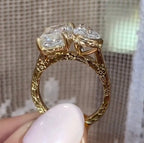 4.50 TCW Vintage Toi Et Moi  Emerald And Pear Moissanite Art Deco Engagement Ring Gold you And Me Ring