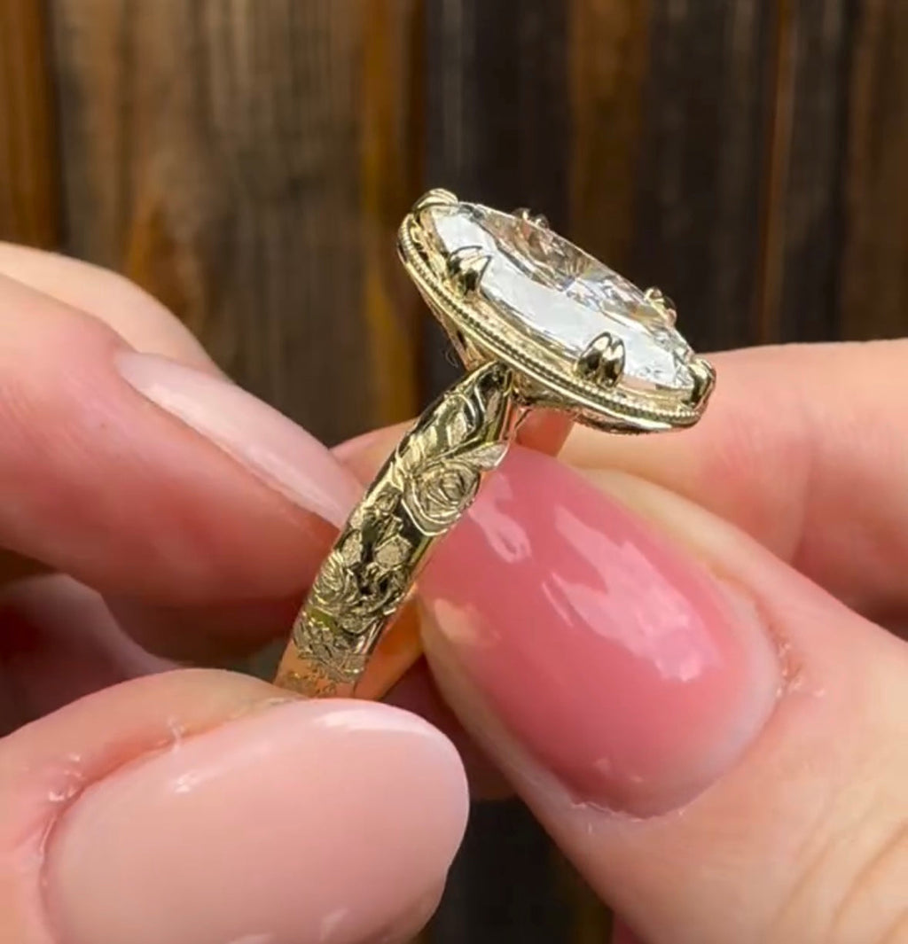 Antique Oval Moissanite Art Deco Engagement Ring Gold Vintage Wedding Anniversary Ring