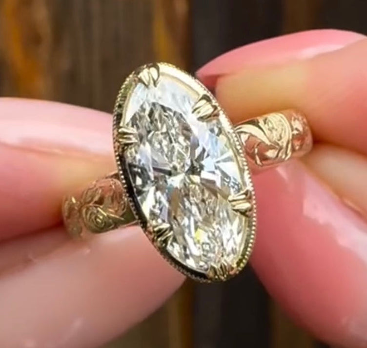 Antique Oval Lab Grown Art Deco Engagement Ring Gold Vintage Wedding Anniversary Ring