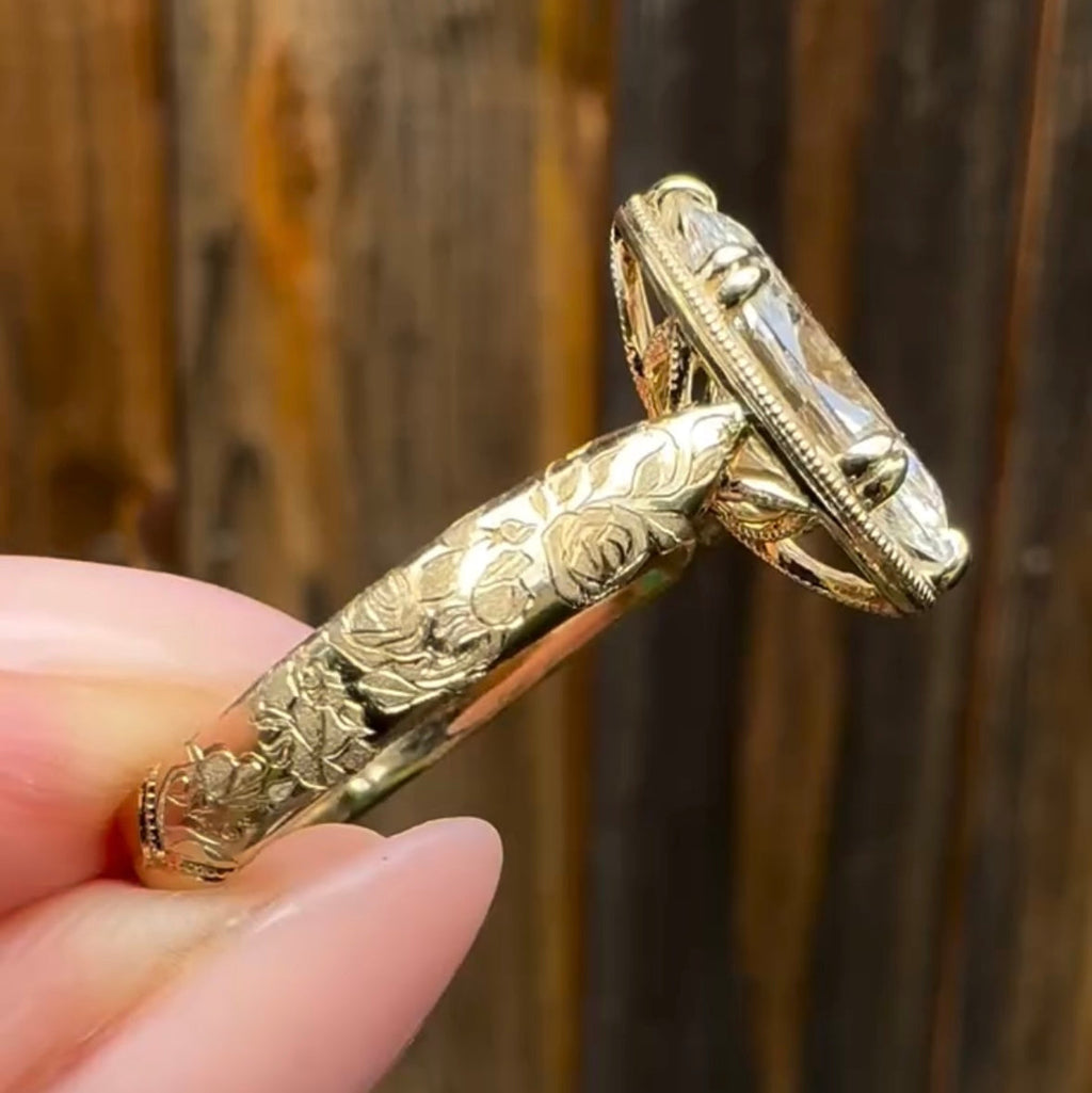 Antique Oval Moissanite Art Deco Engagement Ring Gold Vintage Wedding Anniversary Ring