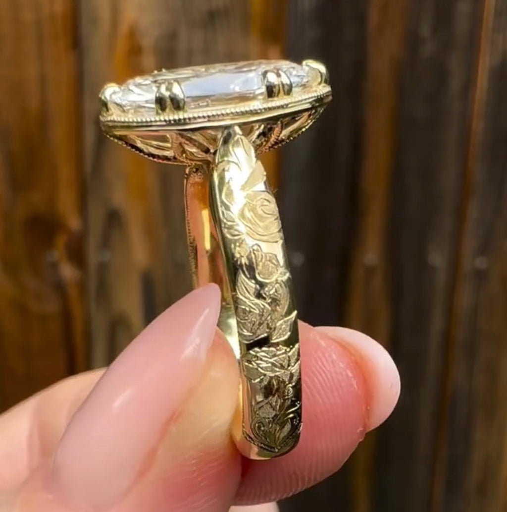 Antique Oval Lab Grown Art Deco Engagement Ring Gold Vintage Wedding Anniversary Ring