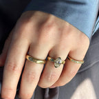 Half Bezel Oval Cut Lab Grown Engagement Ring Unique Gold Wedding Anniversary Ring