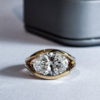 Half Bezel Oval Lab Grown Engagement Ring East West Gold Split Shank Wedding Ring