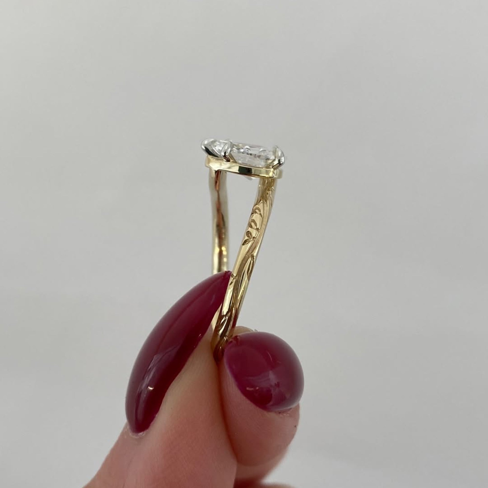 Bypass  Pear Moissanite Diamond Engagement Ring Yellow Gold Engraved Band Vintage Solitaire Luxury