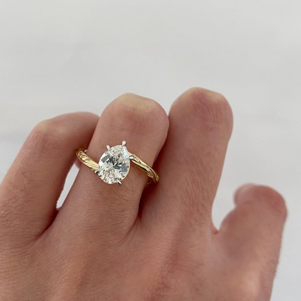 Bypass  Pear Moissanite Diamond Engagement Ring Yellow Gold Engraved Band Vintage Solitaire Luxury