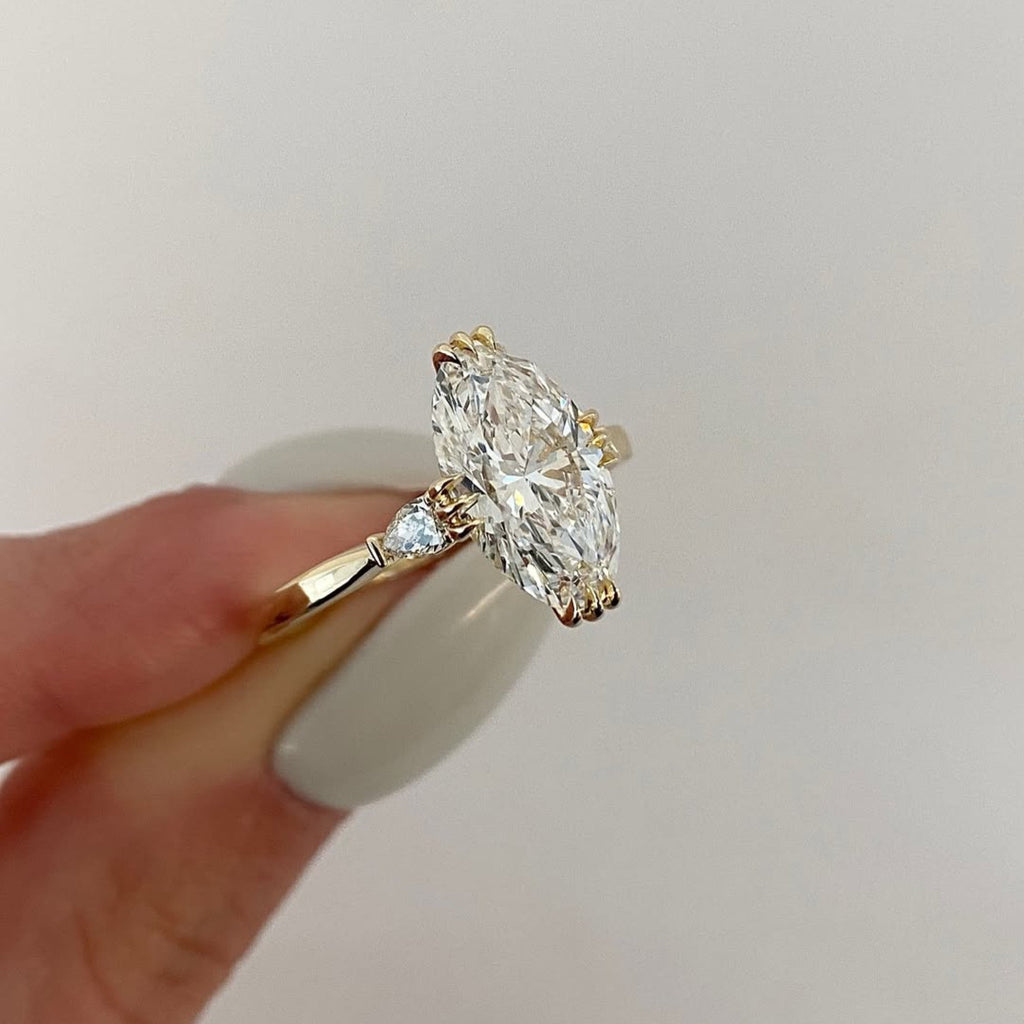 Three Stone Oval Lab Grown Engagement Ring Three Claw Prong Wedding Ring