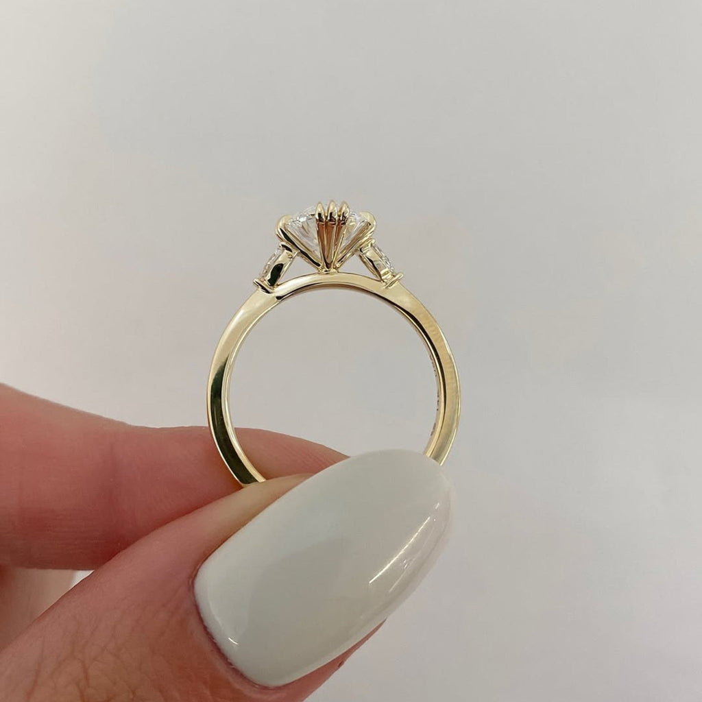 Three Stone Oval Lab Grown Engagement Ring Three Claw Prong Wedding Ring