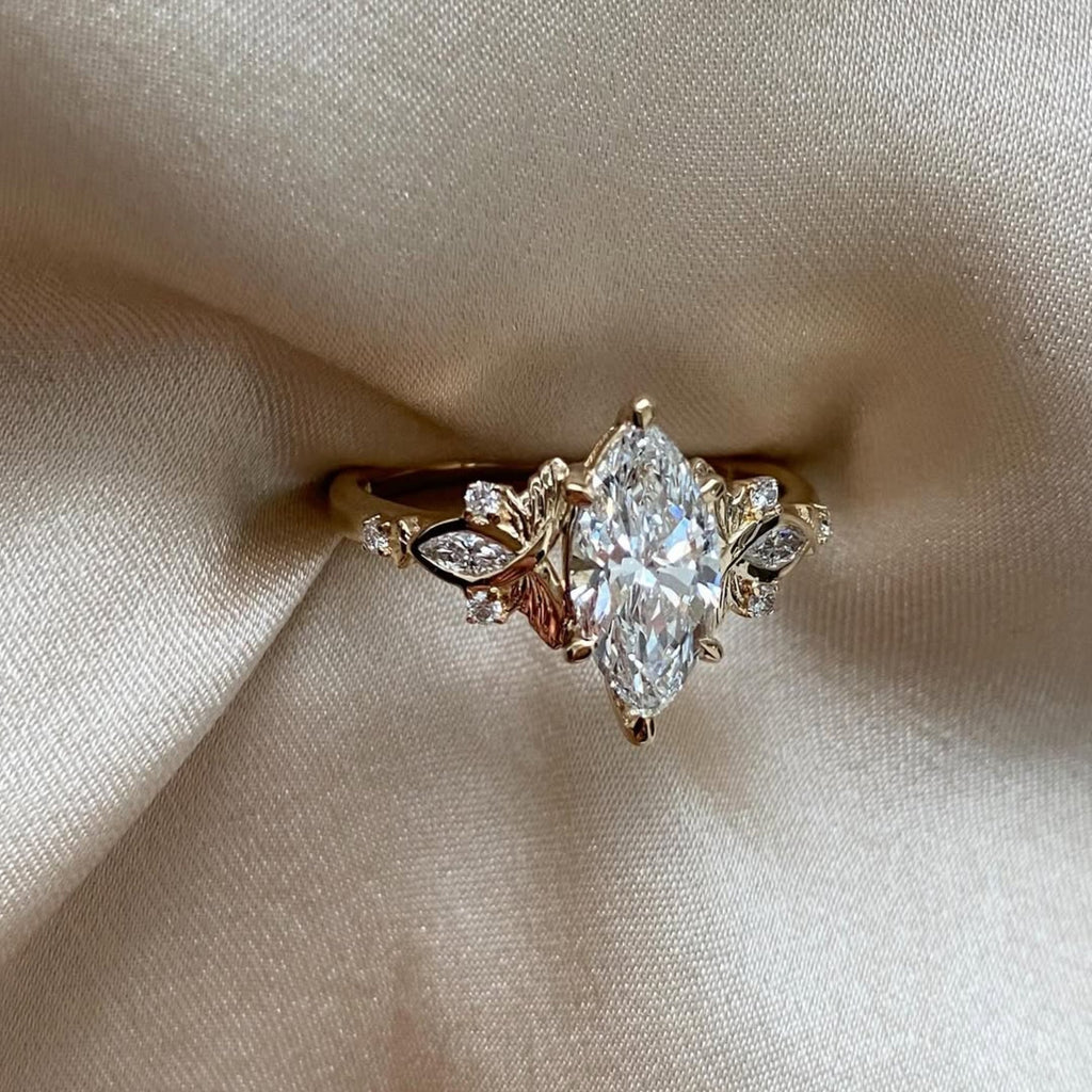 Cluster Marquise Lab Grown Engagement Ring Art Deco Gold Vintage Wedding Ring