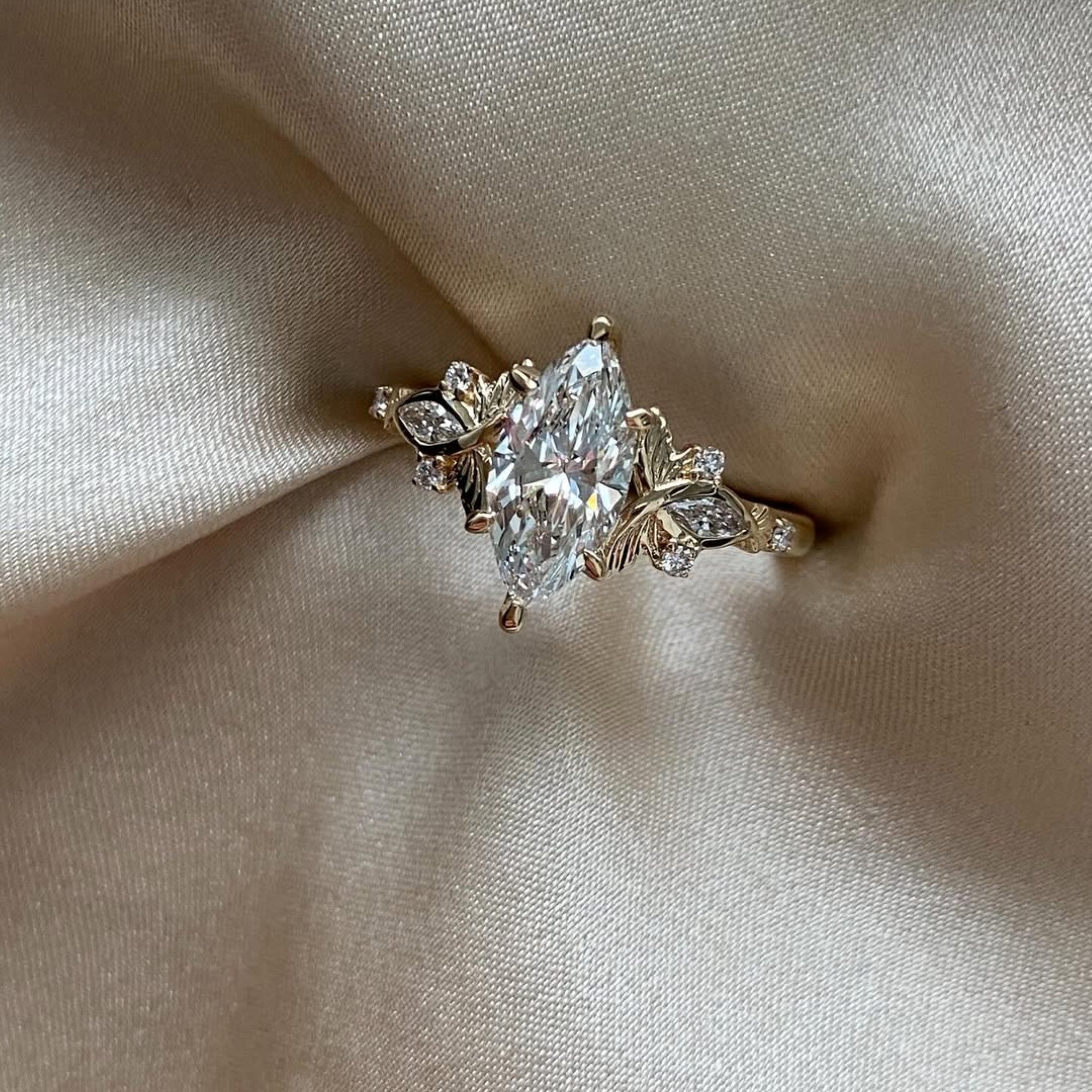 Cluster Marquise Moissanite Engagement Ring Art Deco Gold Vintage Wedding Ring