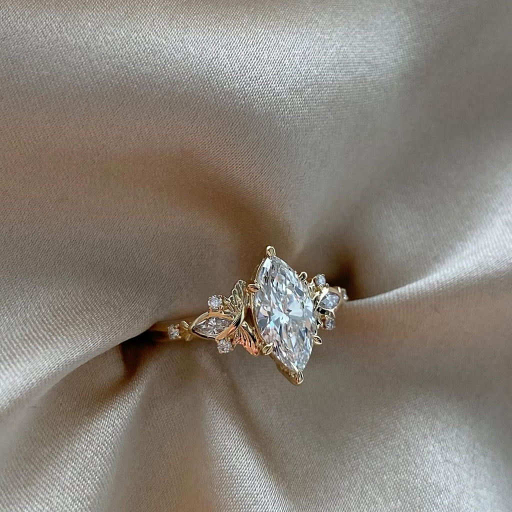 Cluster Marquise Moissanite Engagement Ring Art Deco Gold Vintage Wedding Ring