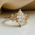 Cluster Marquise Moissanite Engagement Ring Art Deco Gold Vintage Wedding Ring