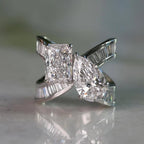 6.48 TCW Toi Et Moi Lab Grown Diamond Engagement Ring Radiant Pear Cut Baguette Band White Gold Wedding Ring