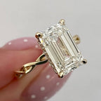 Twisted Band  Emerald Moissanite Hidden Halo Engagement Ring Gold Wedding Anniversary Ring