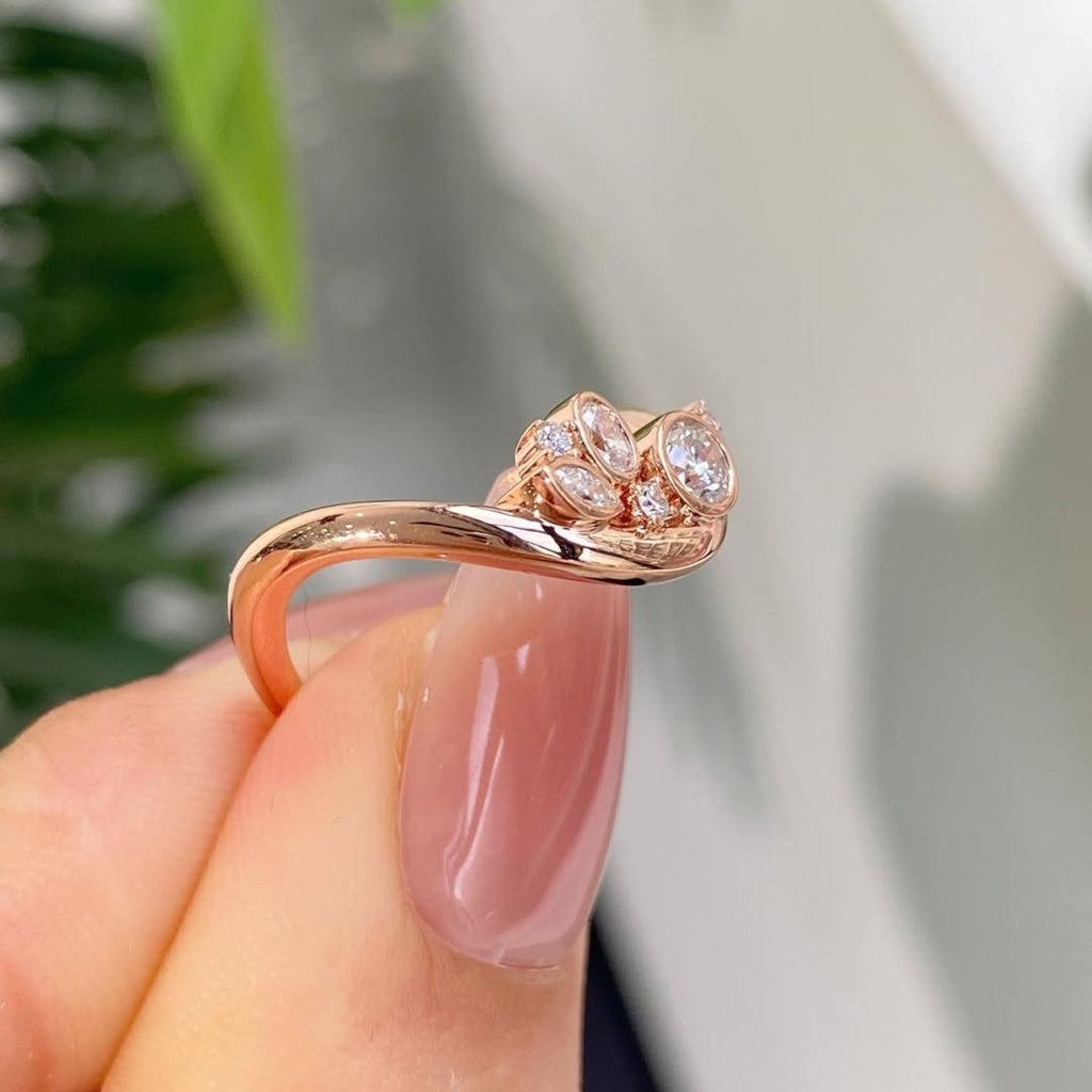 0.48 TCW Curve Bezel Set Round And Oval And Marquise Moissanite Wedding Band Minimalist  Gold Stackable Band Anniversary Matching Band