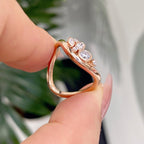 0.48 TCW Curve Bezel Set Round And Oval And Marquise Moissanite Wedding Band Minimalist  Gold Stackable Band Anniversary Matching Band