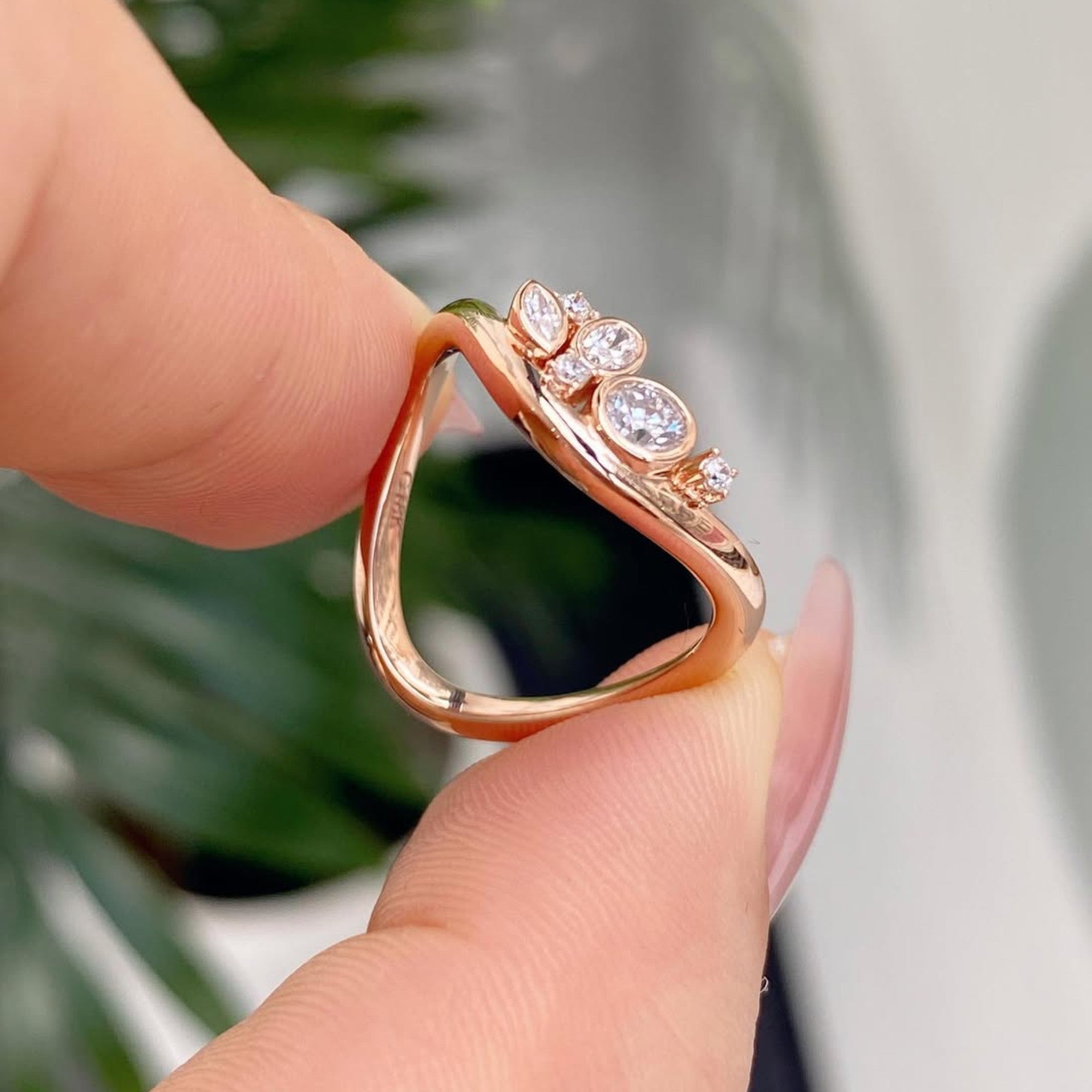 0.48 TCW Curve Bezel Set Round And Oval And Marquise Moissanite Wedding Band Minimalist  Gold Stackable Band Anniversary Matching Band