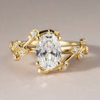 Leap Floral Oval Moissanite Engagement Ring Art Deco Gold Vintage Wedding Ring