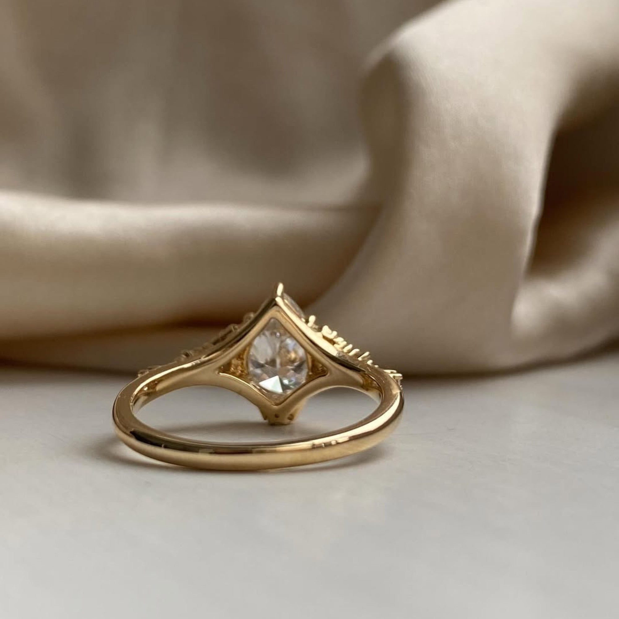 Vintage Pear Moissanite Art Deco Engagement Ring Cluster Gold Wedding Nature Inspired Ring