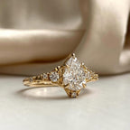 Vintage Pear Moissanite Art Deco Engagement Ring Cluster Gold Wedding Nature Inspired Ring