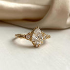 Vintage Pear Moissanite Art Deco Engagement Ring Cluster Gold Wedding Nature Inspired Ring