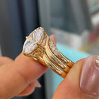 Oval Moissanite Diamond Ring Set with Curved Pavé Gold Bands, Luxury Bridal Engagement & Wedding Ring Set, Modern Statement Oval Cut Design